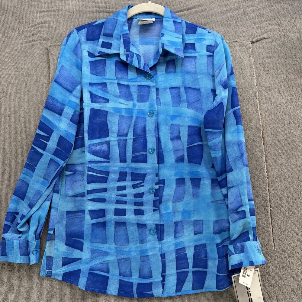 Vintage Regal Abstract Watercolor Blouse‎ Geometric Made USA Petite XS